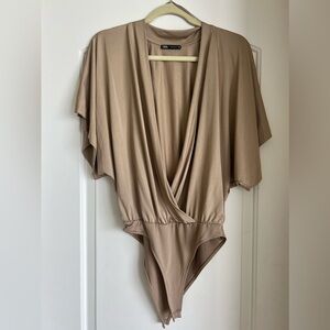 Tan bodysuit V neck